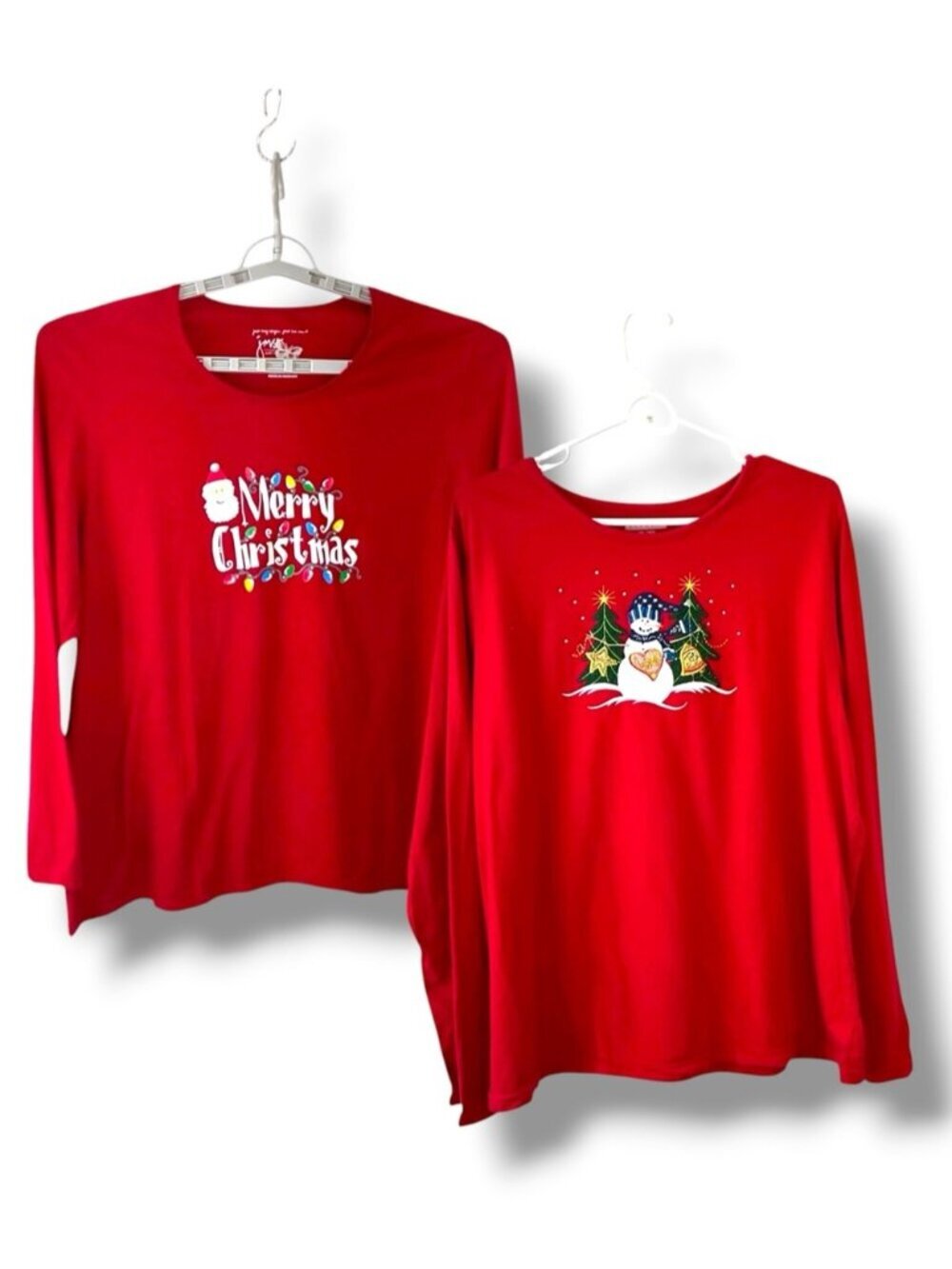 Christmas Tee Shirts Cotton Holiday Long Sleeve  Bundle  Red Women Plus Size 2X - Picture 15 of 15